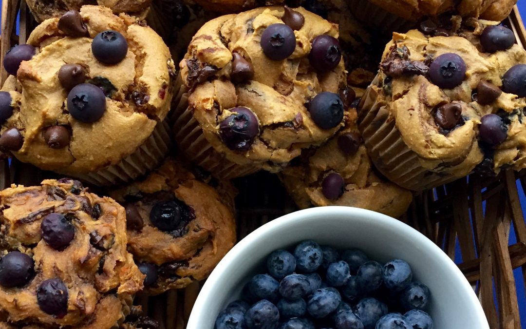 Rock Your World Sweet Potato Blueberry Chocolate Chip Muffins